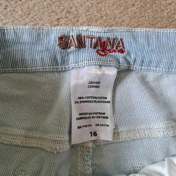 Santana Jeans Cropped Denim Blue  White Stripe Faded Capri Size 16 - Picture 5 of 12